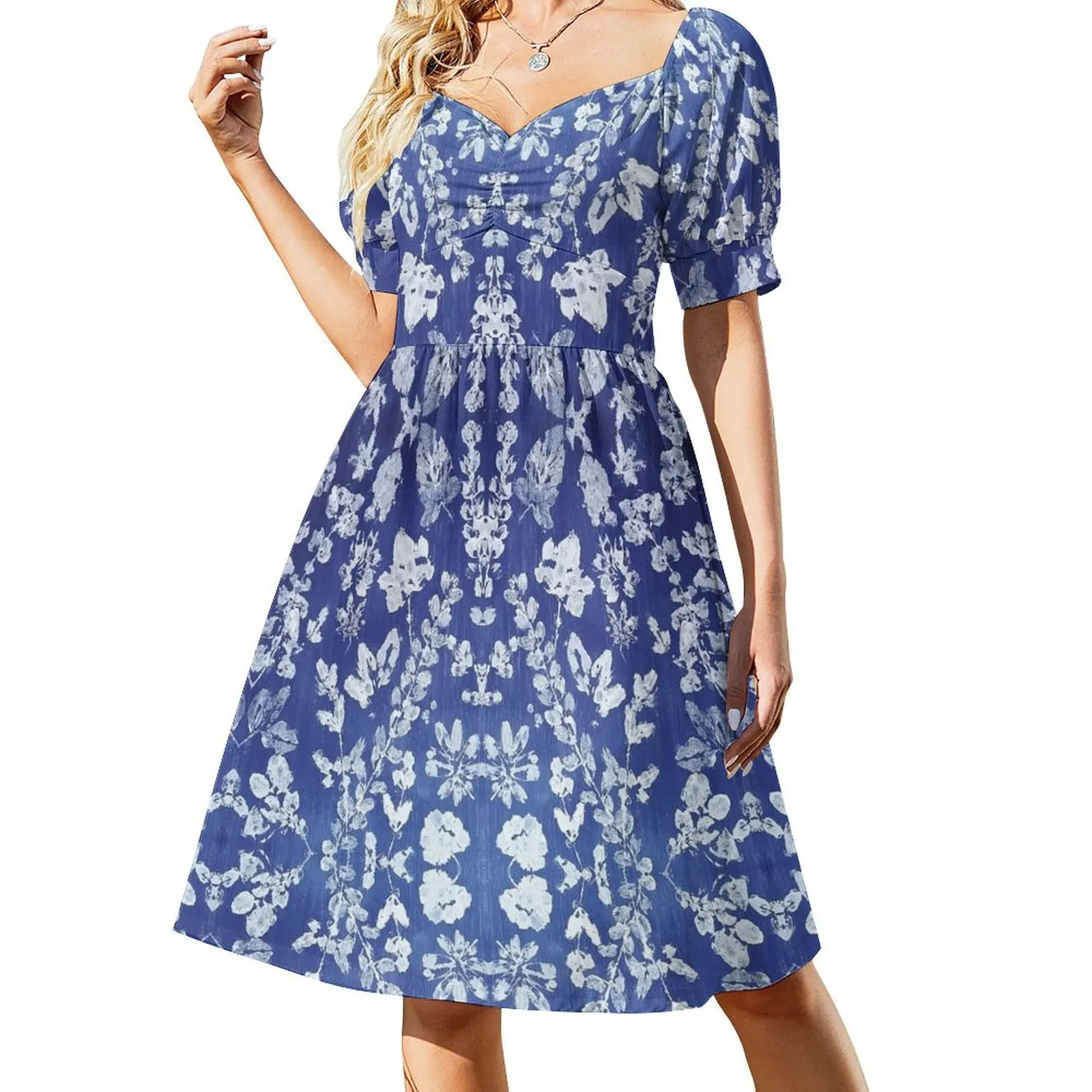 

Indigo winter leaves Short-Sleeved Dress clothes for woman dress summer dress for women 2025 Woman dresses
