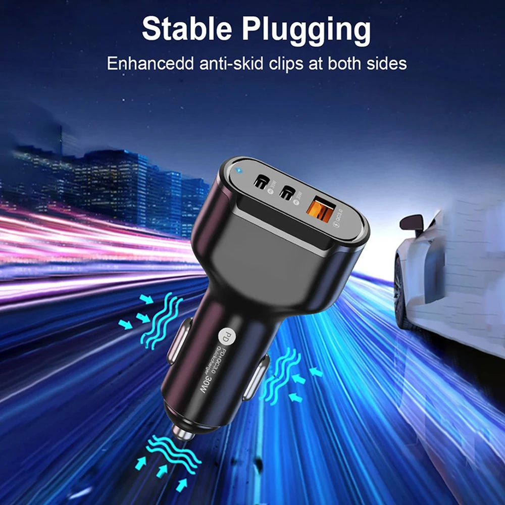 Total 30W USB Car Charger 3 Port PD Type C Fast Charging Car Phone Adapter For iPhone 14 13 Xiaomi Samsung