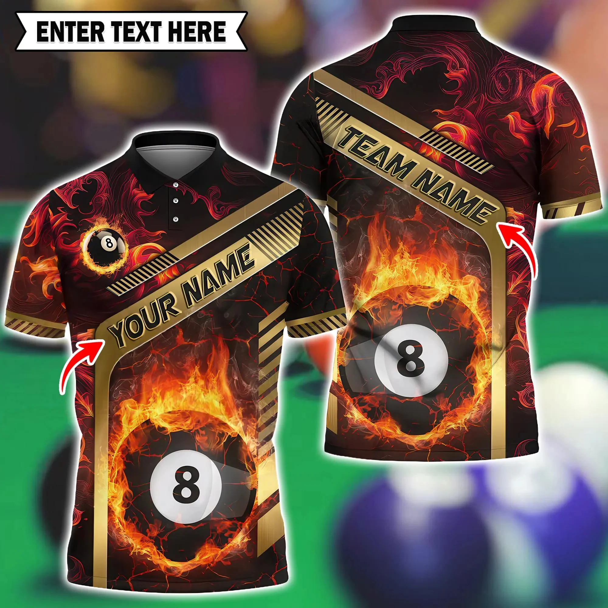 2025 New Fire Wolf And 8 Ball Graphic 3D Printing Billiard Men's Short Sleeve Polo Shirts Free DIY Personalized Team Lapel Shirt