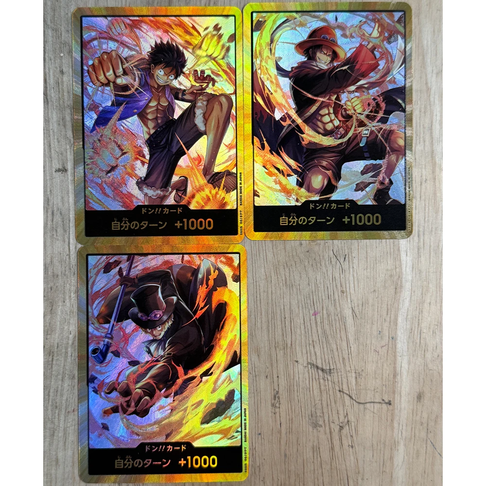 3 قطعة/المجموعة أنيمي OPCG جمع بطاقة الذهب دون! بطاقة لوفي ايس سابو اليابانية احباط الانكسار اللون بطاقة فلاش هدايا الطفل