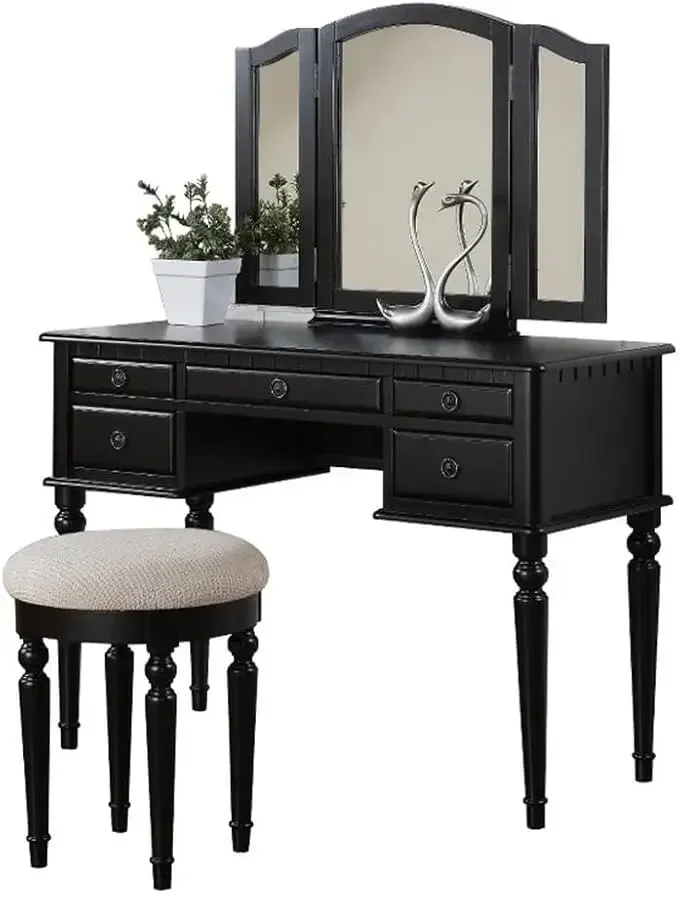 BOBKONA St. Croix Collection Vanity Set with Stool, Black