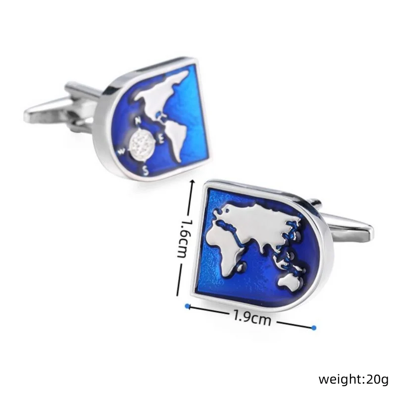 Copper material blue map cufflinks for men's wedding French shirt cuffs branded buttons, the best choice for gift giving