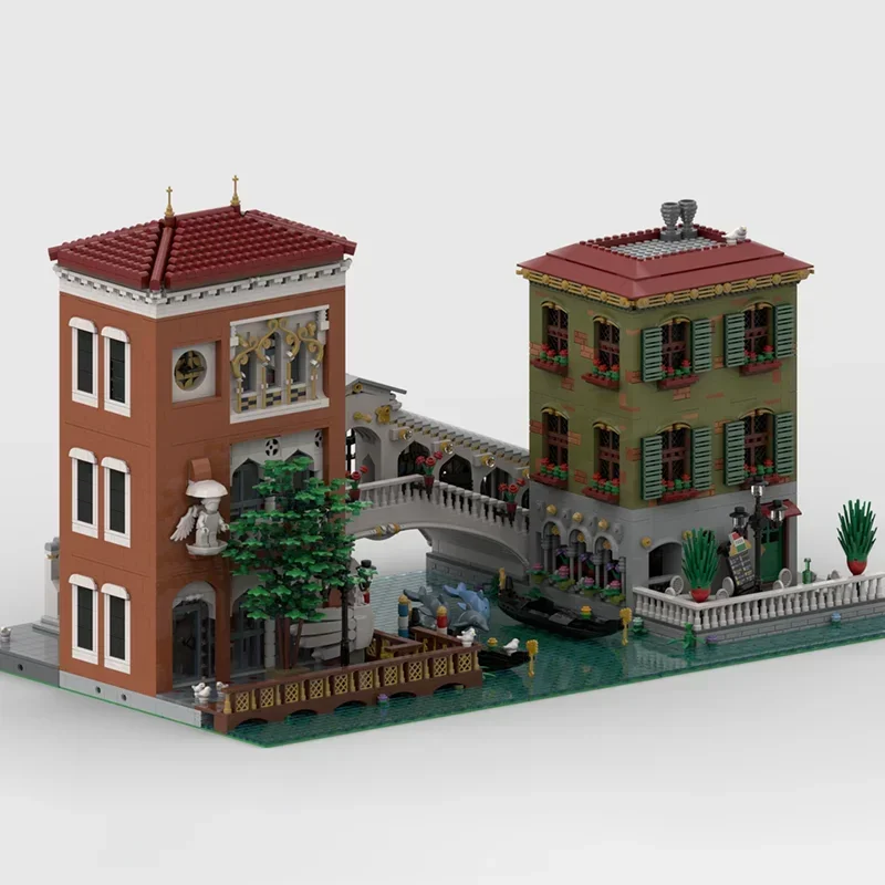 Moc Building Blocks Canal Grande Venic-Famous Scene Model Technology Brick DIY Assembly Construction Holiday Street View Set Toy