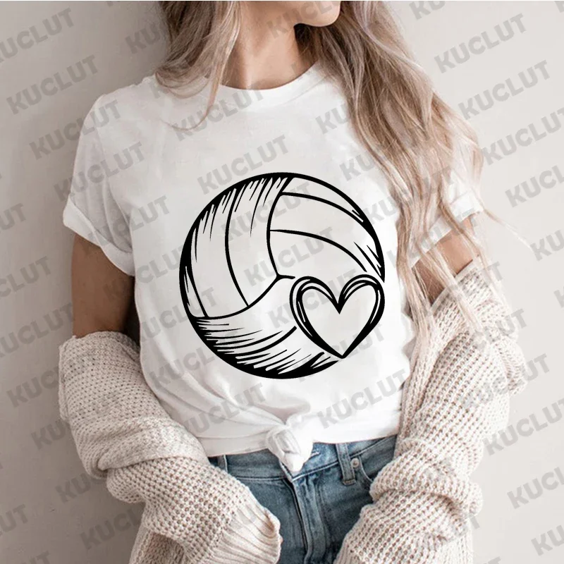 Volleyball Heart Shirt for Women Clothing Short Sleeve Women\'s T-shirts Volleyball Team Tshirt Volleyball Lover Game Day Shirt