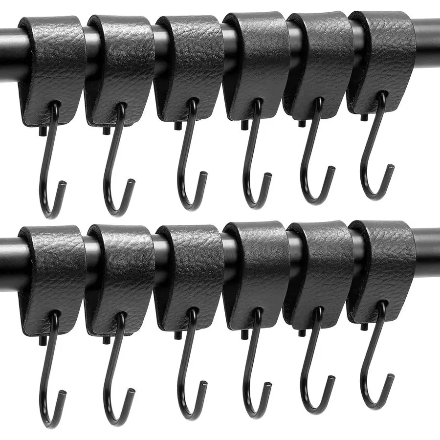 

S Hook with Leather Loop Black 12 x 12.5 x 2.5 cm Coat Hooks for Carving Hooks Leather