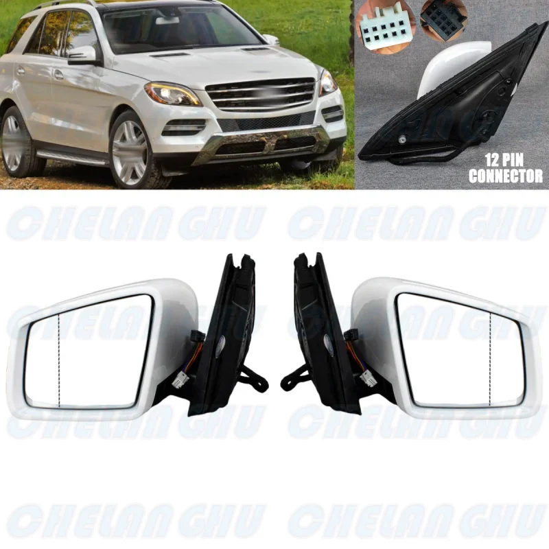 

For Benz W166 ML350 ML300 ML450 GLE 2012 2013 2014 2015 1 Pair 12 Pins White Painted Auto Fold Puddle Lamp Mirror Assembly