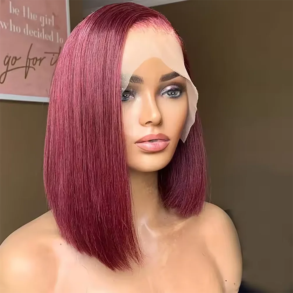 

99J Burgundy Short Bob Wigs Human Hair 13x4 Lace Frontal Brazilian Human Hair Wigs 99J Burgundy Lace Front Wigs