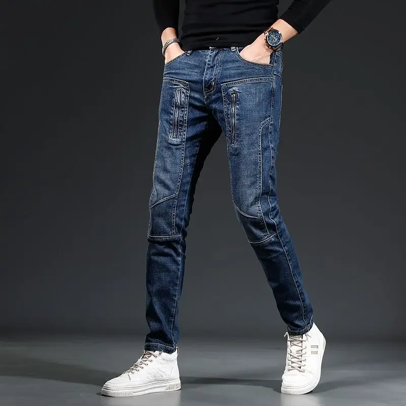 

With Pockets Jeans for Men Retro Luxury Stacked Japanese Street Style Trousers Y2k Vintage Harajuku Casual Goth Man Cowboy Pants
