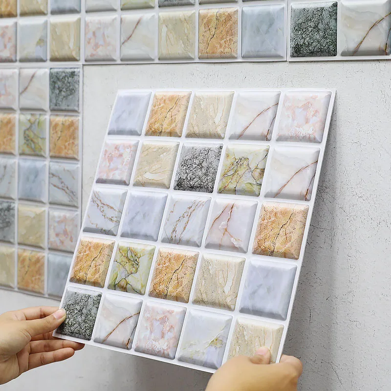 

10pcs 3D Mosaic Tile Wall Sticker Self-Adhesive Wall Stickers for Bathroom Kitchen Wall Refurbishment Wall paper Home Wall Decor