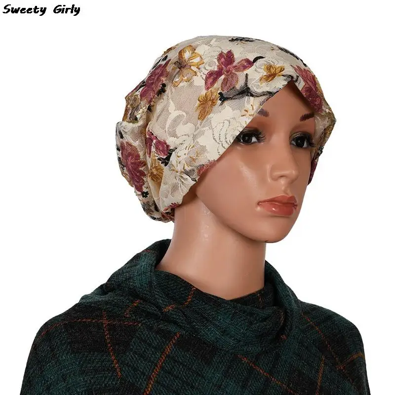 Autumn Spring Thin Women Skullies Beanies Lady Fashion Floral Lace Design Hats For Girl Hot Feminino Turban Caps шапка женская