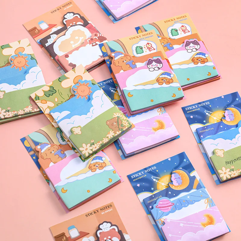 4 Piece Cartoon Adhesive Cute Sticky Notes Notepad Memo Pad Stationery Notebook Sticker Decoration