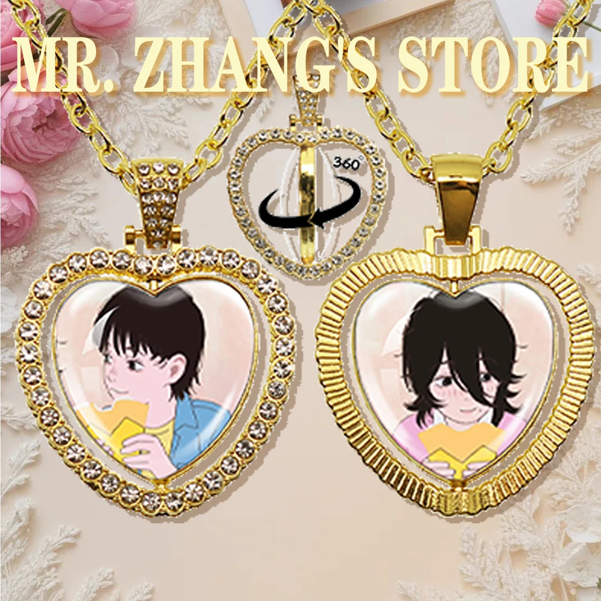 Anime Look Back  25mm Heart Glass Cabochon 360-Degree RotationNecklace Cartoon Character Fujino Ayumi And Jingben Pendants Gifts