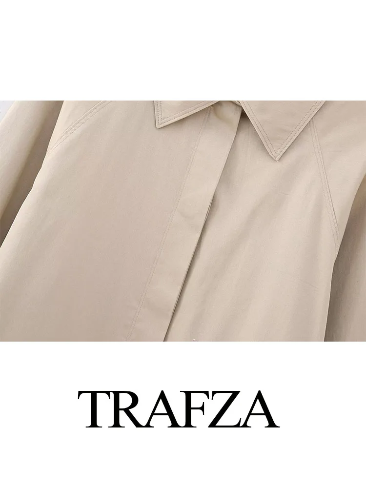 Trafza primavera moda feminina jaqueta sólida turn-down colarinho mangas compridas bolso único breasted feminino estilo de rua casacos soltos