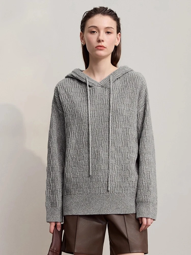 

AMII Hooded Women's Sweater 2025 Winter New Casual Knitting Versatile Women's Clothing Long Sleeve Loose Solid Knitwear 12554051