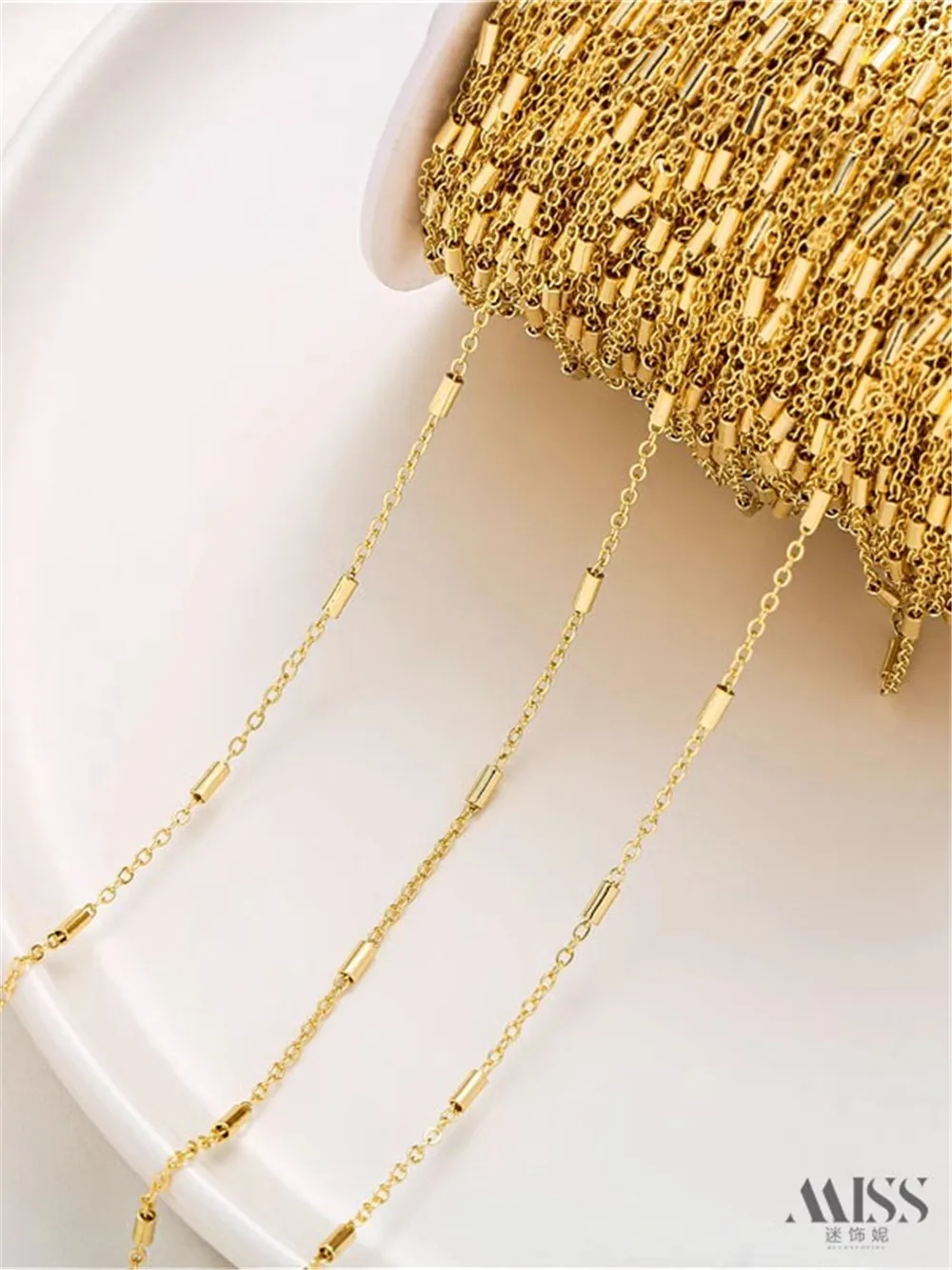 14K Gold-wrapped Chain Flat O Clamp Tube Bead Chain Handmade Loose Chain DIY Bracelet Necklace Jewelry Material Chain