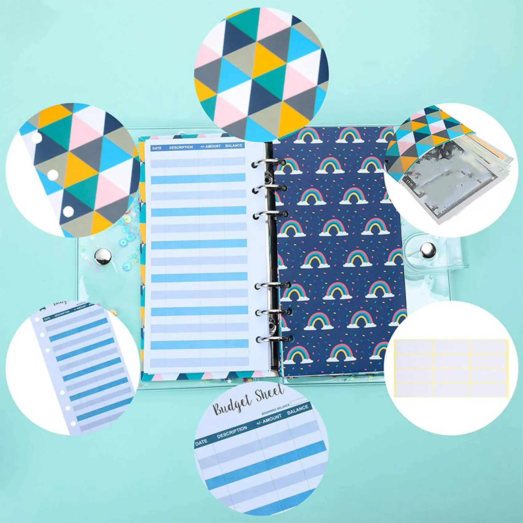 NEW-48 Pieces Budget Envelopes A6 Binder Pockets For Cash Envelope System,Budget Planner,Cash Envelope Wallet With Stickers