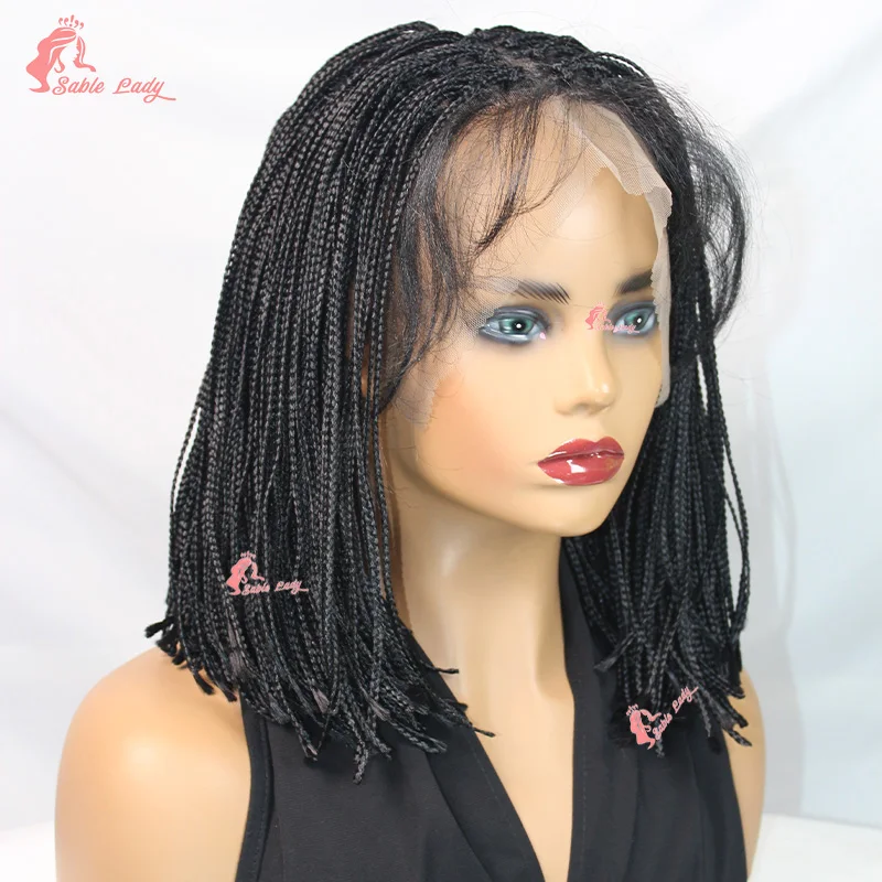 

12" Short Synthetic Lace Front Wig Box Bob Braided Wig For Black Women Micro Briaded 6x6 Lace Front Wig Corrown Synthetic Wig
