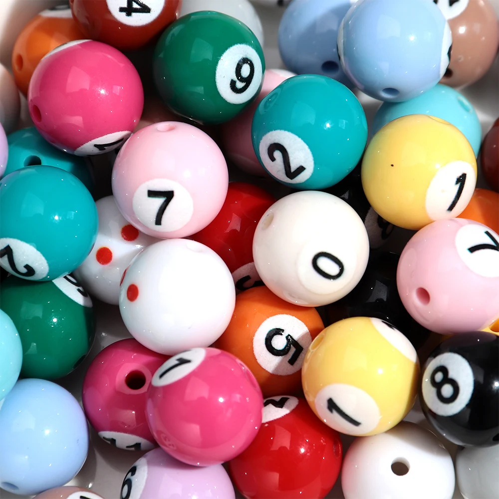 16mm Acrylic Billiard Ball Number Beads, Pool Ball Style Loose Spacer Beads for DIY Bracelet Necklace Jewelry Making Supplies
