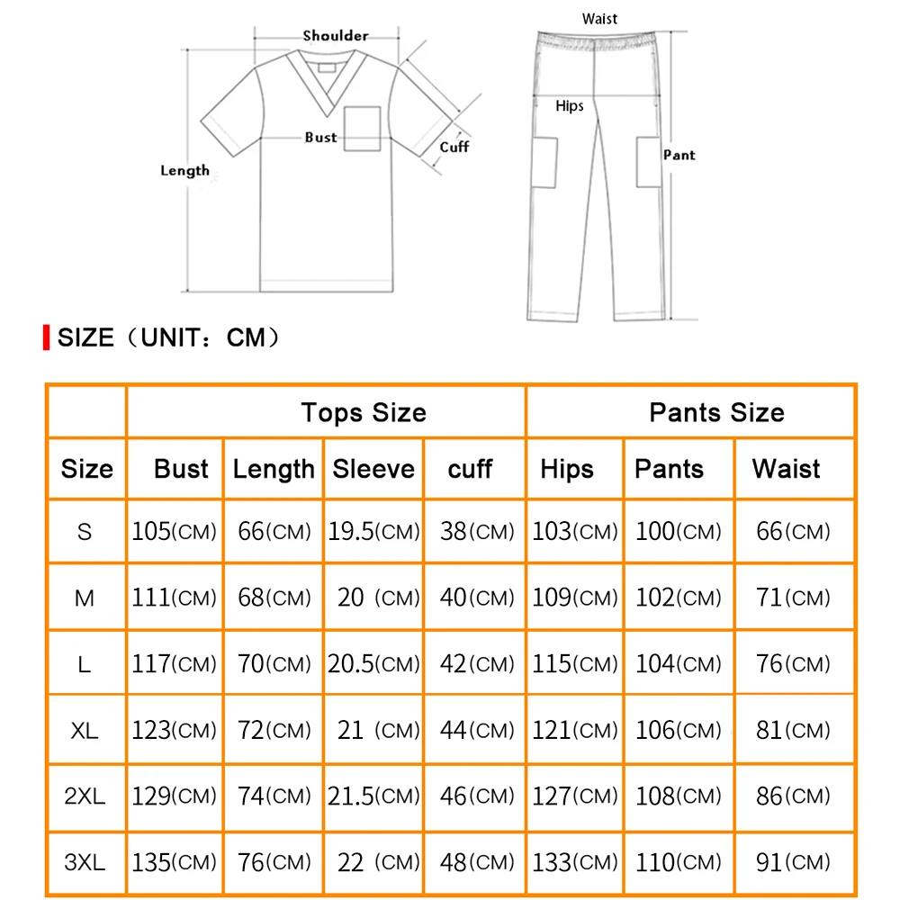 Enfermeira Médica Uniforme para Homens e Mulheres, Uniformes Cirúrgicos, Scrubs Set, Clínica Enfermagem Scrubs, Tops e Calças, Salão de Beleza, Spa Workwear, S-XXXL