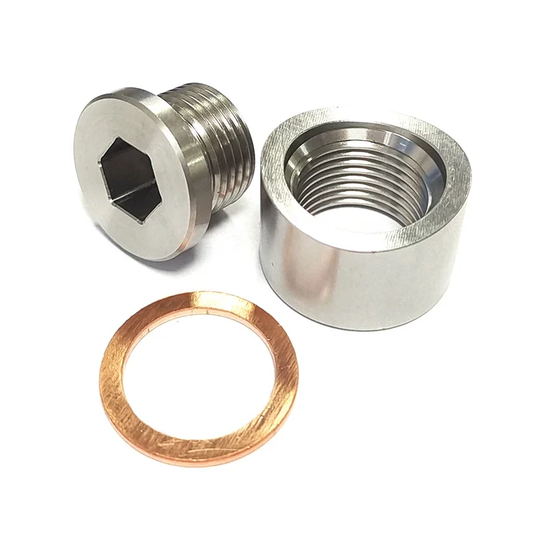 Sensor O2 Bung Stainless Steel, Adaptor Pemasangan Oksigen dan Sambungan M18 x 1.5, Model Berlekuk, Bung Pengelasan Knalpot dengan