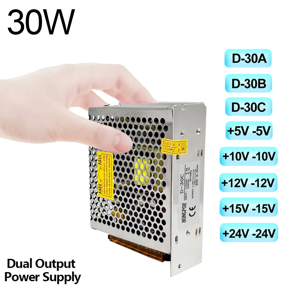 

30W Dual Output 5V 10V 12V 15V 24V Power Supply D-30A 30B D-30C +12V -12V +15V -15V +5v -5v +24v -24v AC100-240V SMPS