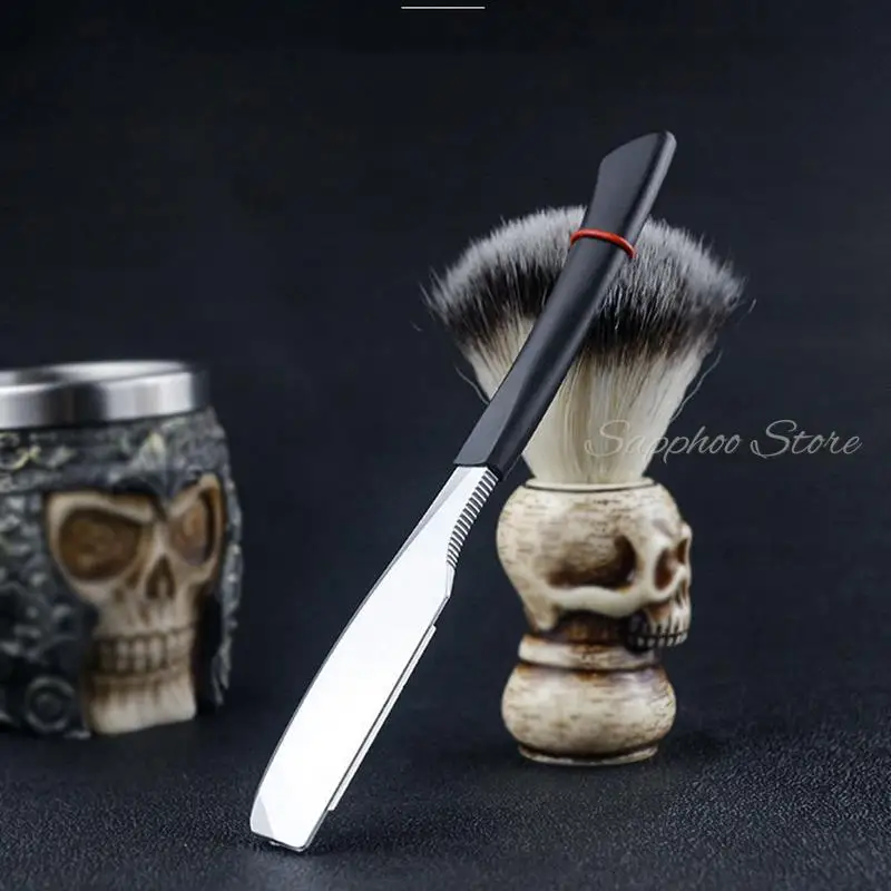 Men\'s Feather Straight Handle Razor Stainless Steel Barber Manual Shaving Razor Spring Design Easy Replace Blades 74 Blades