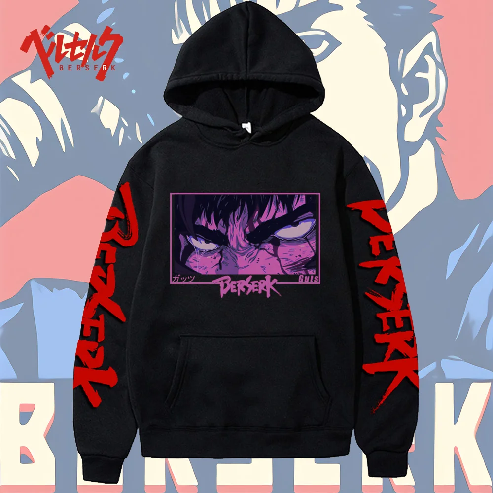 Bersker anime hoodie, Harajuku pattern, fall pullover fashion, unisex long sleeves, winter casual streetwear loose outdoor wear.