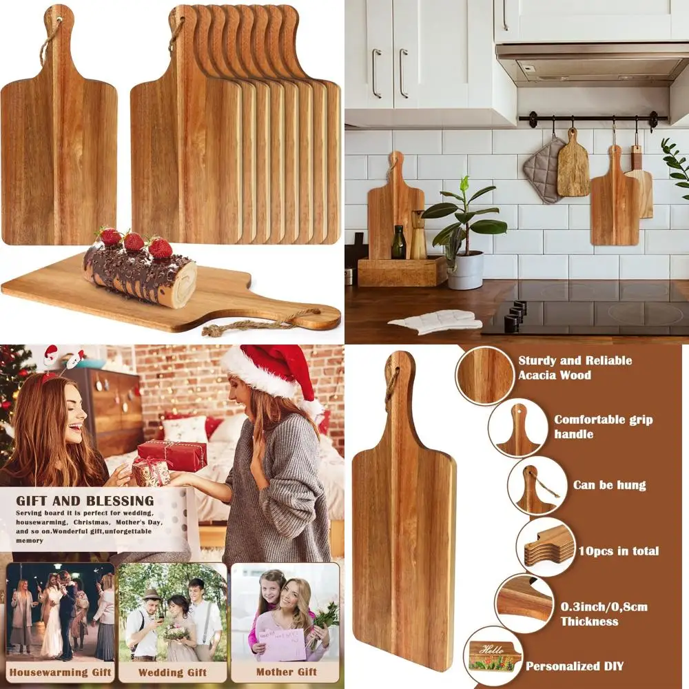 

Большая разделочная доска из дерева акации 15x7 дюймов с ручками - прочная кухонная разделочная доска для сервировки и резки