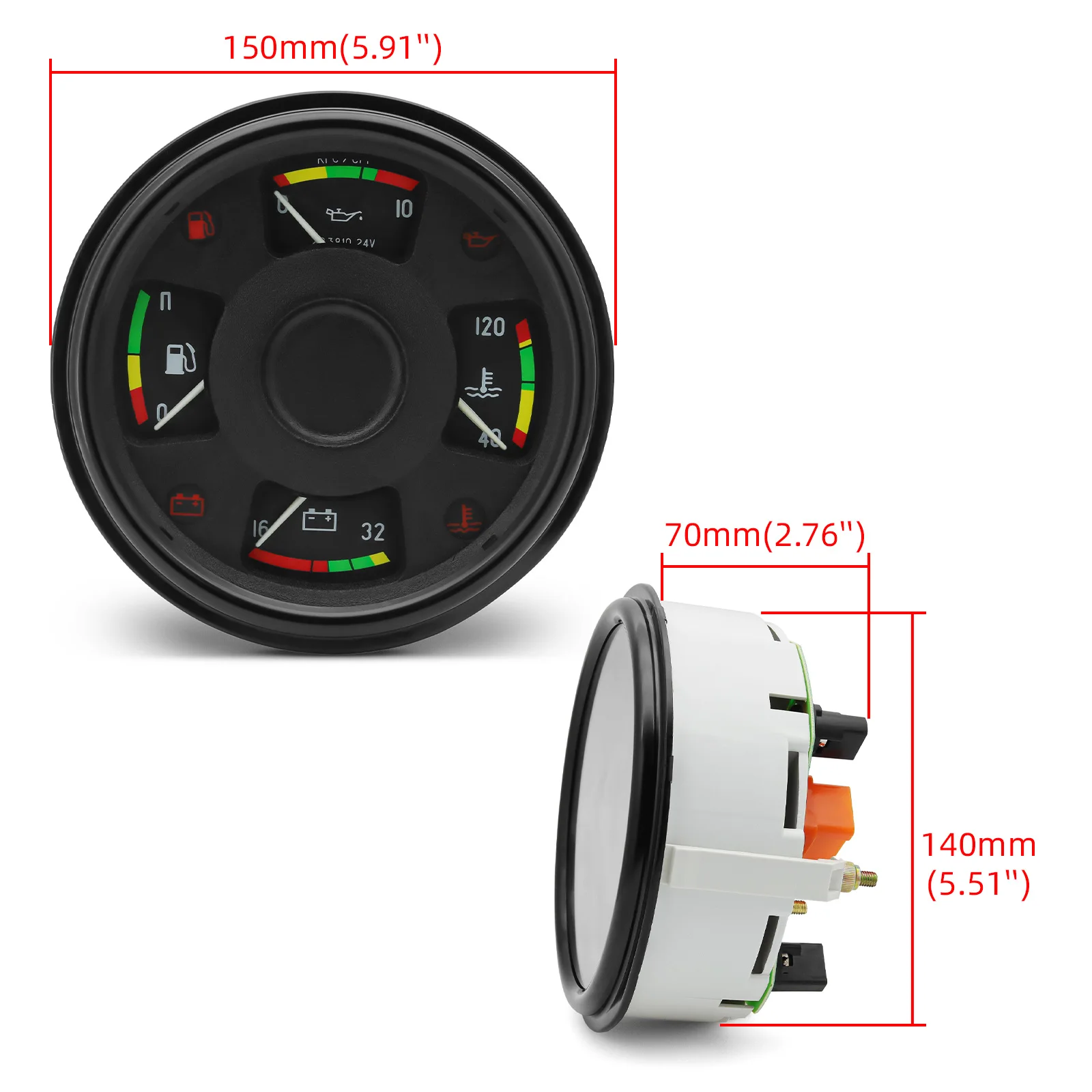 140mm 4in1 Car Fuel Level Gauge Oil Pressure Water Temp Volmeter + Warning Indicator12V Volt Electrical Mechanical Car Pointer