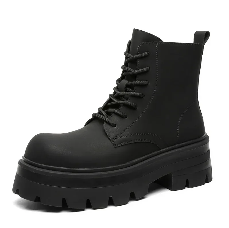 

Мужские модные ботинки большого размера в стиле панк-рок, ботинки на платформе, оригинальная кожаная обувь на шнуровке, ковбойские ботильоны, крутые осенне-зимние ботинки