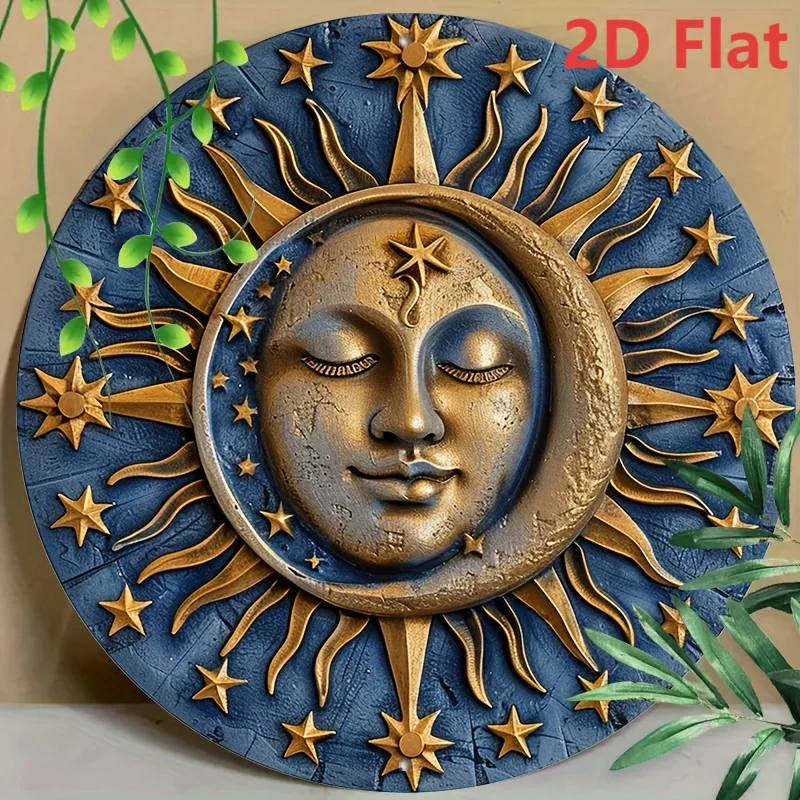 

Round Metal Sun And Wall Art , Pre-Drilled, Waterproof, Weather Resistant - Living Room, Coffee Shop, Office Decoration