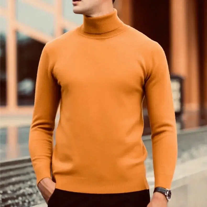 

2025 Winter Autumn New Fashion Men's Solid Color Casual Trendy Long Sleeve Turtleneck Knitted Pullover Sweaters Male Clothes Top