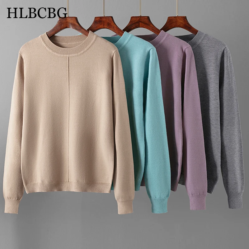 HLBCBG Basic Style O-Neck Autumn Winter Women Pullover Sweaters Fashion Knit Casual Lady Winter Warm Top Sweaters