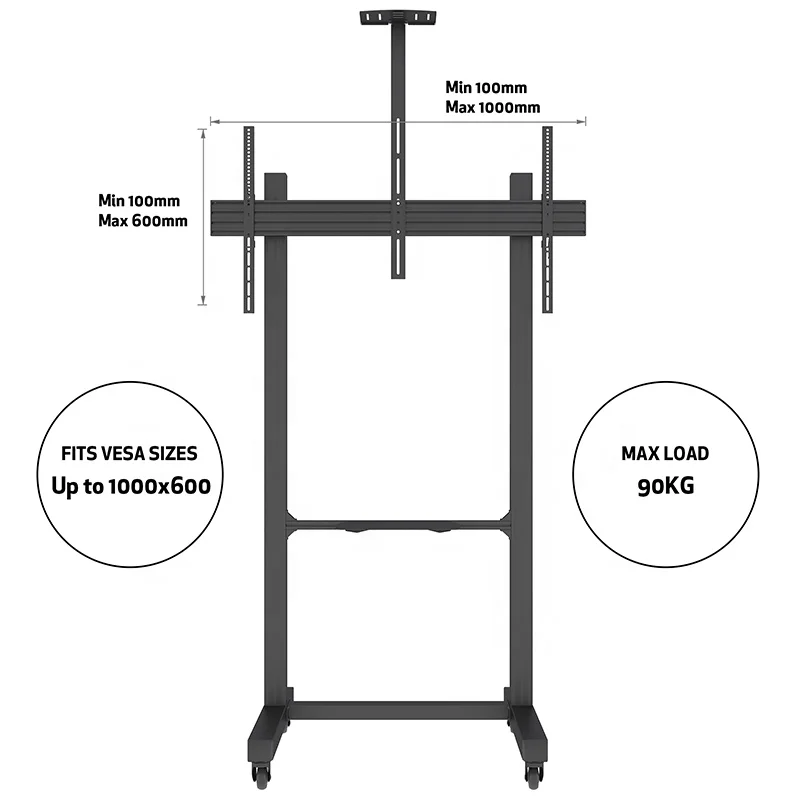 high loading capacity Support Super Large  Floor TV Stand Trolley Moving TV Stand With DVD and Camera Shelf