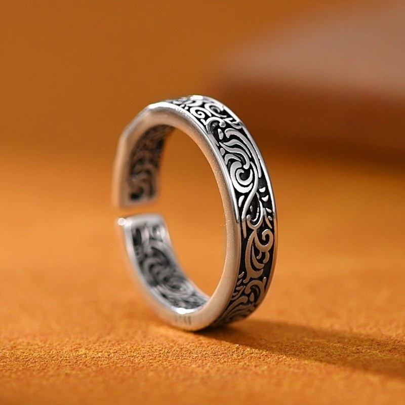 

Silvery Color Retro Grass Pattern Rings for Women Classic French Boys' Index Finger Ring Gift Gothic Jewelry
