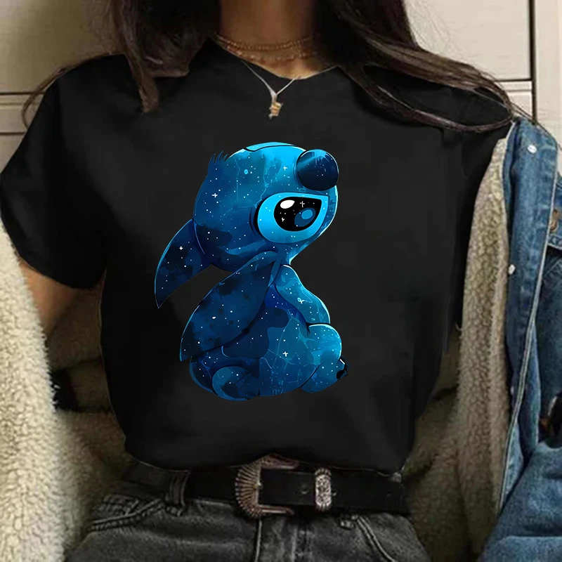 Gothic Stitch Disney Funny Cartoon T Shirt Women Lilo Stitch T-shirt Graphic Tshirt Hip Hop Top Tees Female Clothes