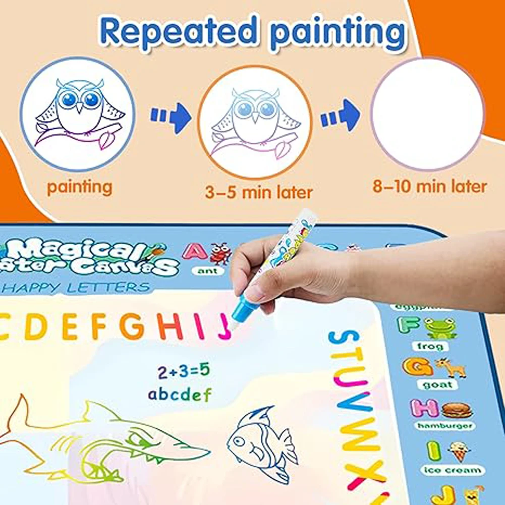 Tapis de dessin à l'eau magique 100x80CM avec stylos magiques réutilisables, jouet de planche à dessin pour enfants, peinture Doodle Montessori 39x31 pouces