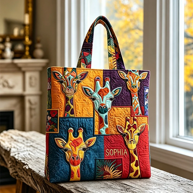 

Giraffe Quilted Tote Bag, Giraffe Shoulder Bag, Giraffe Tote Bag, Handmade Patchwork Tote, Giraffe Lover's Gift, Giraffe Handbag