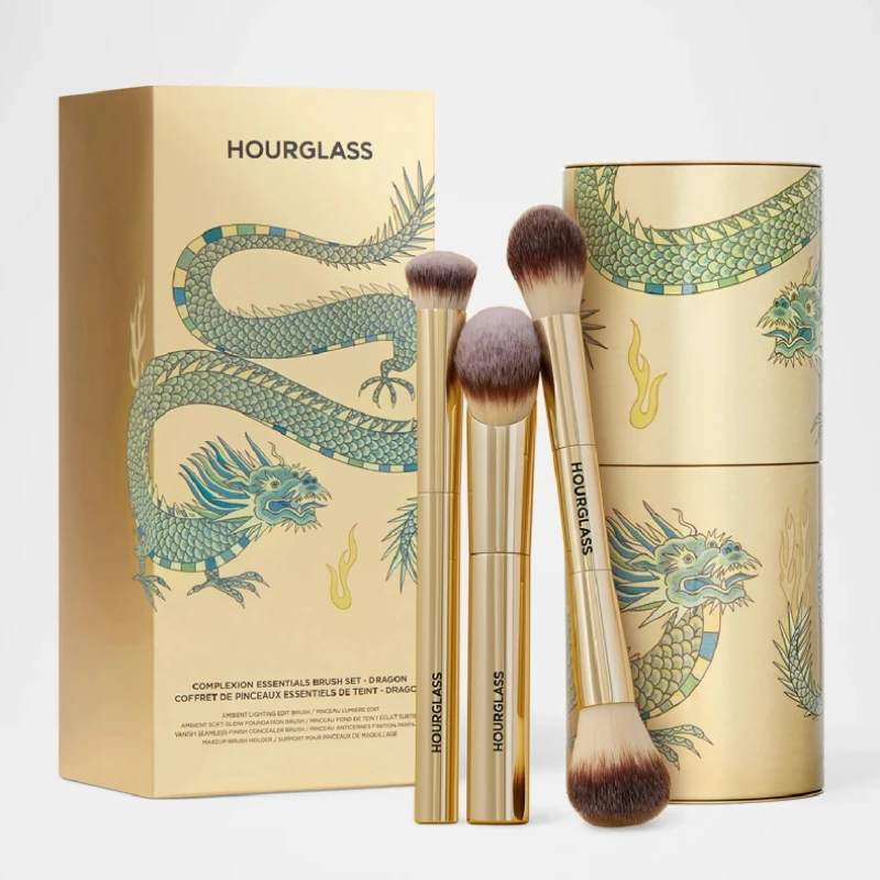 Juego de brochas de maquillaje esenciales para el cutis de reloj de arena, base de dragón dorado, corrector, resaltador, colorete, Kit de brochas cosméticas