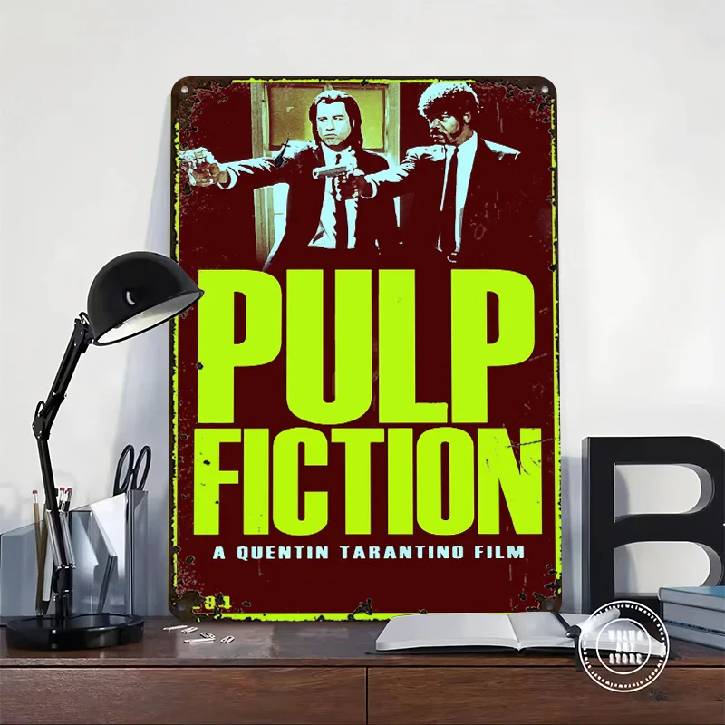 Pulp Fiction Movie 3D Texture Printed Poster Custom Vintage Metal Tin Plate Sign for Wall Art Decoration Garage Decorations Room