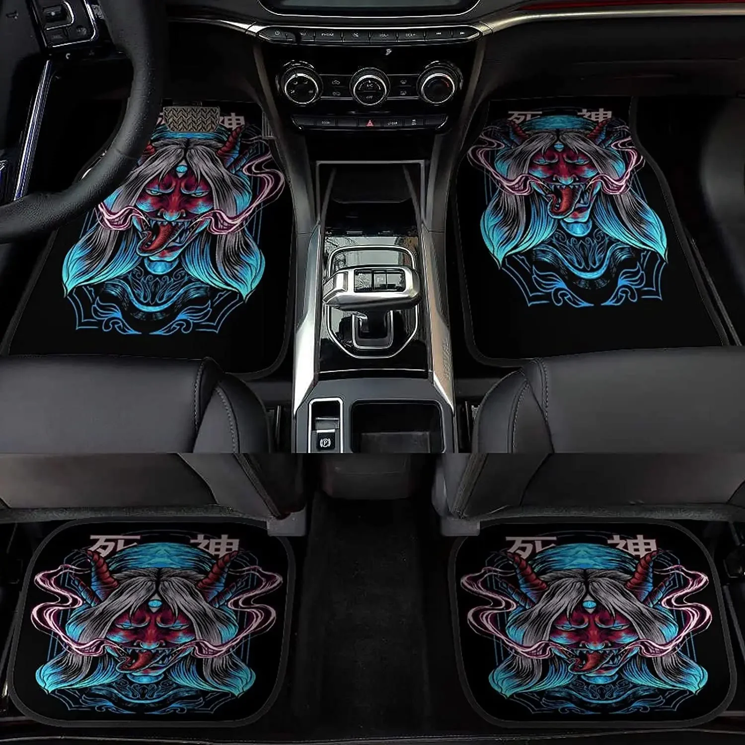 Shinigami Japan Culture Car Mats Universal Drive Seat Carpet Vehicle Interior Protector Mats Funny Designs All-Weather Mats Fit