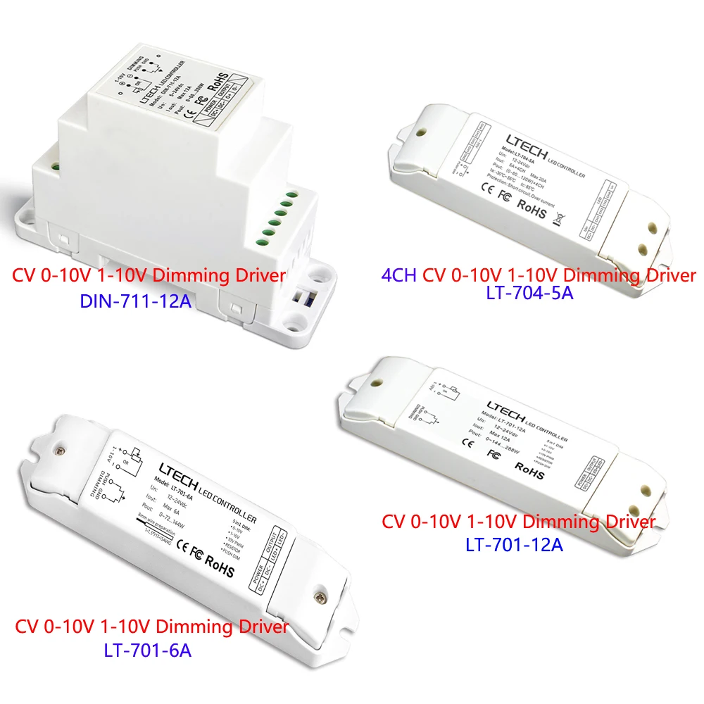 

LTECH CV 0-10V 1-10V Dimmer Driver LT-701-6A/12A LT-704-5A DIN-711-12A Input DC12V 24V Control Single Color RGBW LED Strip Light