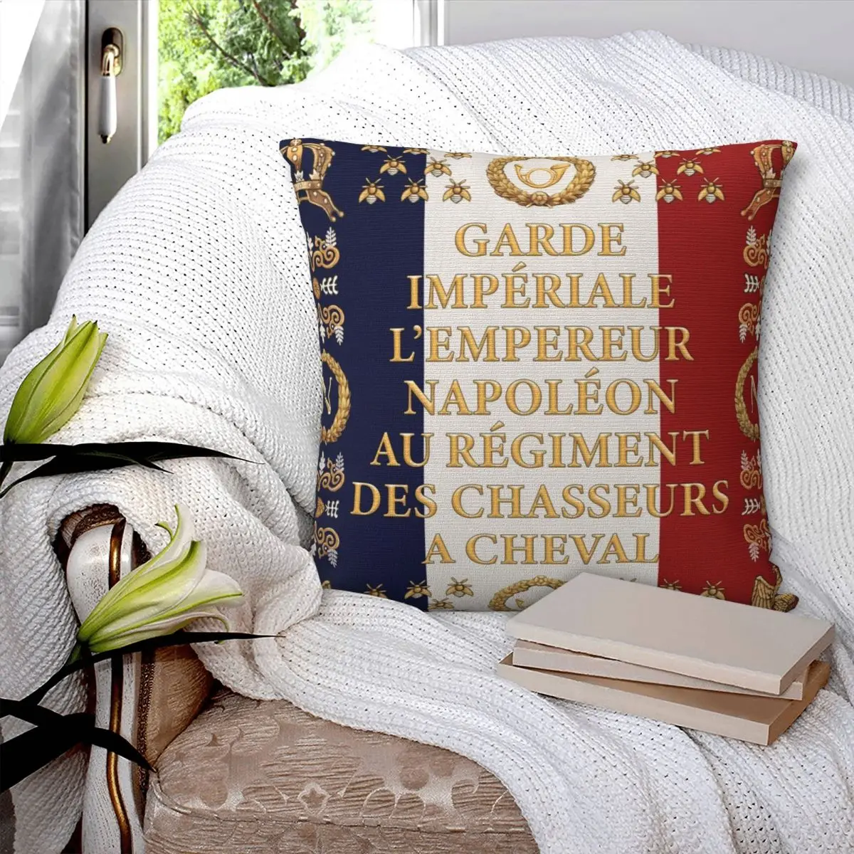 Napoleonic French Flag Of The Chasseurs A Cheval De La Garde Square Pillowcase Pillow Cover Comfort Throw Pillow for Home Car