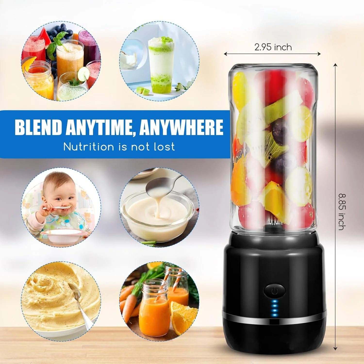 

Portable Blender, USB Rechargeable, 400ml Capacity, High-Speed Cutting and Mixing, Six Blade Design, Black