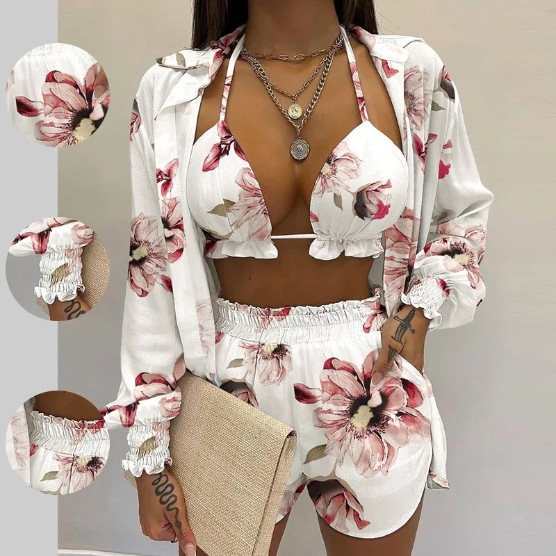 

Women's Clothing Sexy Three-piece Set Spring Beach Fashion Short Pants Set 3 Piece Sets Outfits Plus Size Woman Clothes Outfits