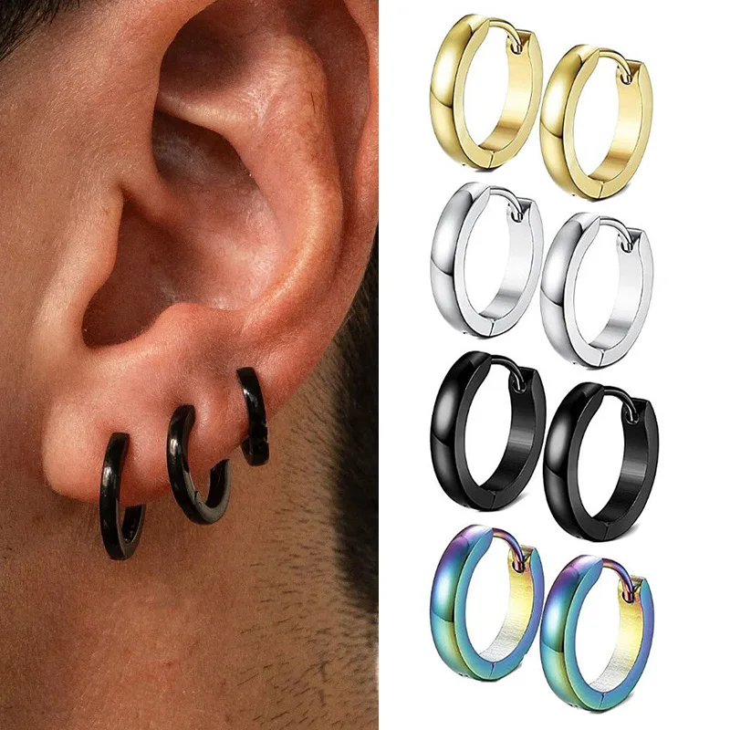 1Pair High Polishing Stainless Steel Hoop Earrings For Men Women  2mm Wide Spherical Anti-allergic Ear Buckle Street Pop Jewelry