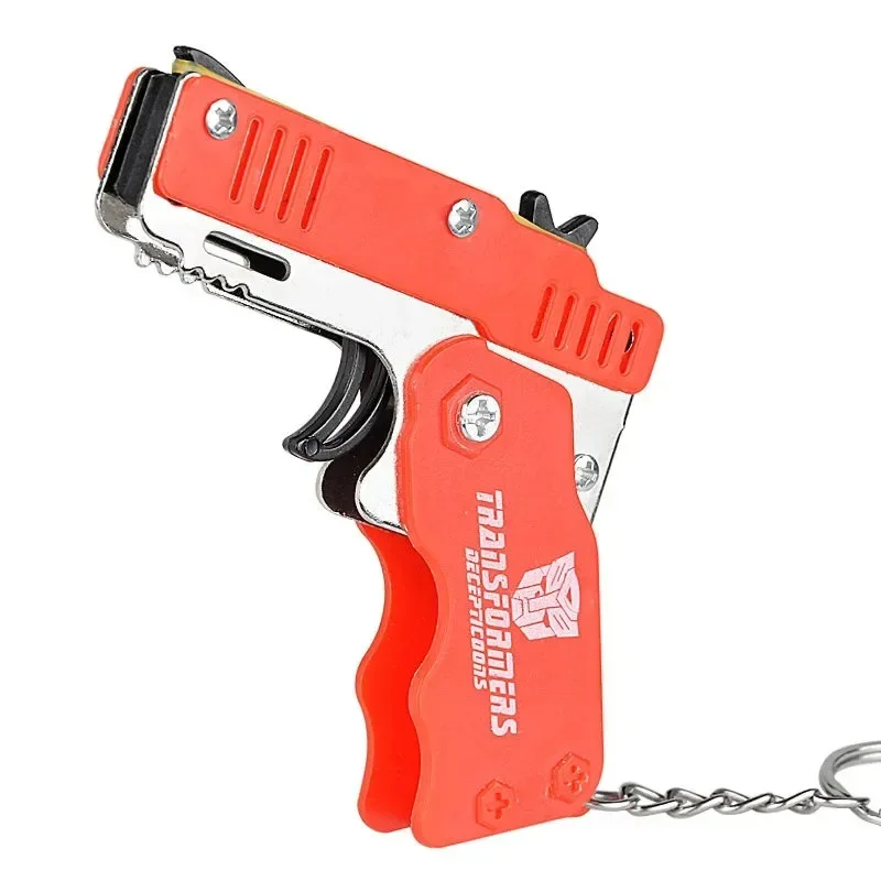 Pistola de borracha dobrável para crianças, pistola clássica de seis tiros, chaveiro de metal de ejeção, acessórios de arma de brinquedo