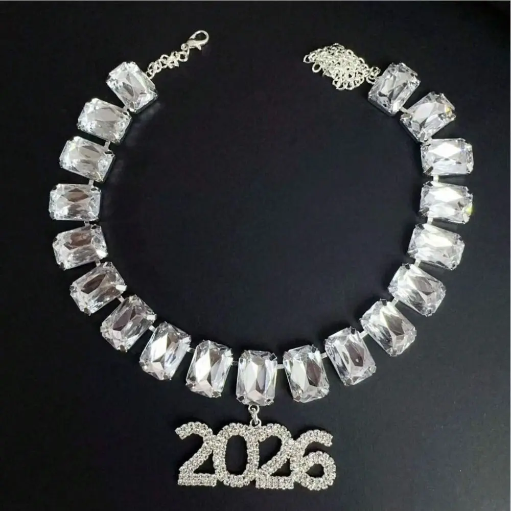 كريستال 2026 قلادة قلادة الحب القلب هندسية حجر الراين الترقوة سلسلة مبالغ فيها مربع 2026 مجوهرات السنة الجديدة #2