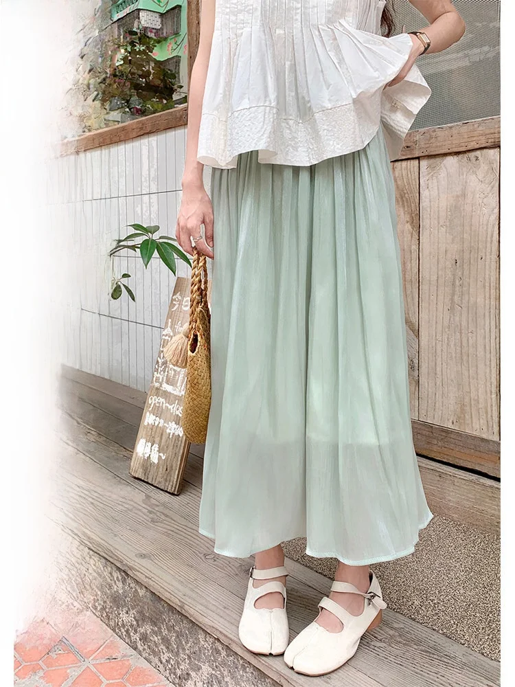 

Green Asymmetrical High Waist Half-length Skirt Women's Mid-length A-line Flared Skirt Elegant Slimming Drapey Versatile Skirt