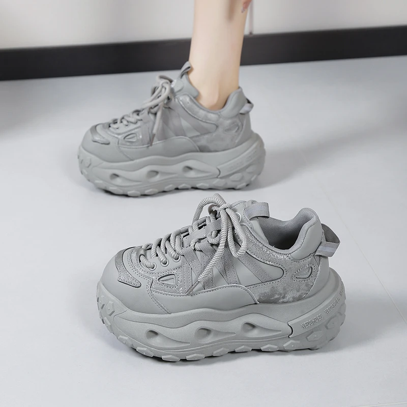 Outdoor Jogging Women Sports Shoes Thick-soled Fitness Clunky Sneakers Spring Autumn Platform Shoes Height Increasing Trainers